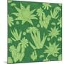 Vector Green Lineart Succulents Seamless Pattern-Oksancia-Mounted Art Print