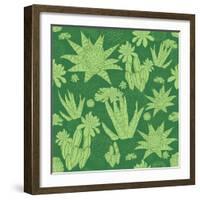 Vector Green Lineart Succulents Seamless Pattern-Oksancia-Framed Art Print