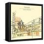 Vector Hand Drawn Artistic Illustration of Old Industrial Buildings near Bus Station in Prague, Cze-babayuka-Framed Stretched Canvas