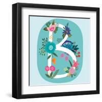 Vector Hand Drawn Floral Monogram with Vintage Amazing Flowers! Letters B Perfect for Backgrounds O-MarushaBelle-Framed Art Print