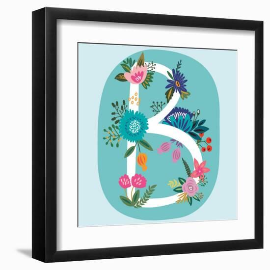 Vector Hand Drawn Floral Monogram with Vintage Amazing Flowers! Letters B Perfect for Backgrounds O-MarushaBelle-Framed Art Print