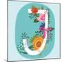 Vector Hand Drawn Floral Monogram with Vintage Amazing Flowers! Letters J Perfect for Backgrounds O-MarushaBelle-Mounted Art Print