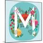 Vector Hand Drawn Floral Monogram with Vintage Amazing Flowers! Letters M Perfect for Backgrounds O-MarushaBelle-Mounted Art Print