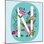 Vector Hand Drawn Floral Monogram with Vintage Amazing Flowers! Letters N Perfect for Backgrounds O-MarushaBelle-Mounted Art Print