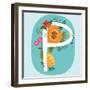 Vector Hand Drawn Floral Monogram with Vintage Amazing Flowers! Letters P Perfect for Backgrounds O-MarushaBelle-Framed Art Print