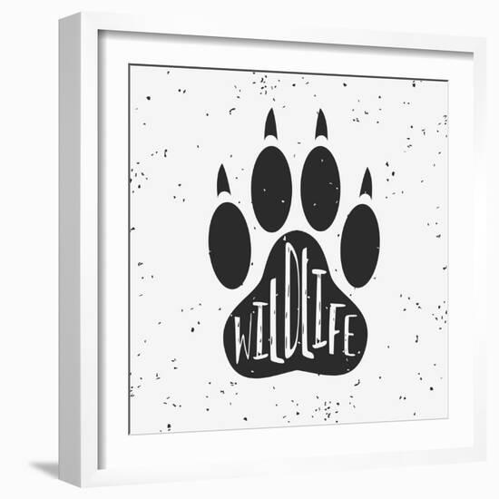 Vector Hand Drawn Typographic Poster with a Wolf Paw. Wildlife. Grunge Texture. T-Shirt Design, Lab-Svesla Tasla-Framed Art Print