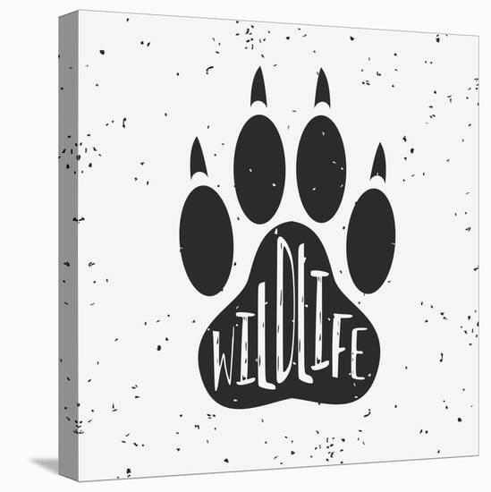 Vector Hand Drawn Typographic Poster with a Wolf Paw. Wildlife. Grunge Texture. T-Shirt Design, Lab-Svesla Tasla-Stretched Canvas