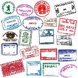 Various Visa Stamps From Passports From Worldwide Travelling-VECTOR HERE-Framed Stretched Canvas
