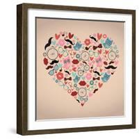 Vector Hipster Doodles Set in Heart Shape-OliaFedorovsky-Framed Art Print