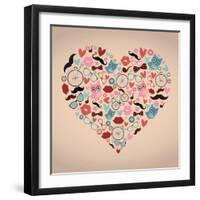 Vector Hipster Doodles Set in Heart Shape-OliaFedorovsky-Framed Art Print