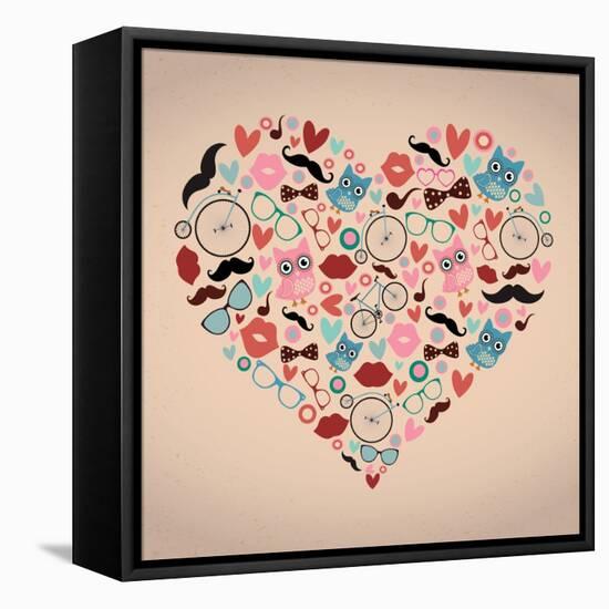 Vector Hipster Doodles Set in Heart Shape-OliaFedorovsky-Framed Stretched Canvas