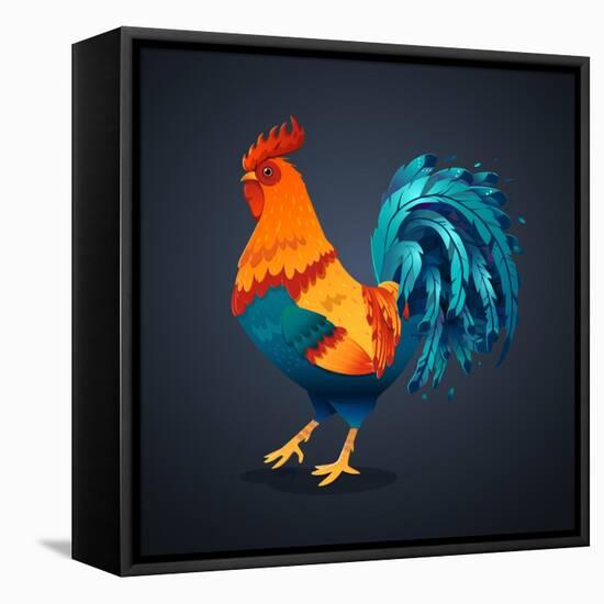 Vector Illustration Bright Rooster on a Black Background. Symbol of 2017 on the Chinese Calendar. I-Fay Francevna-Framed Stretched Canvas