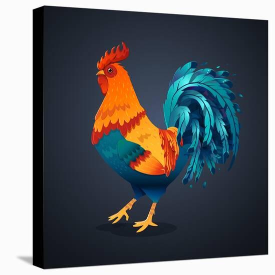 Vector Illustration Bright Rooster on a Black Background. Symbol of 2017 on the Chinese Calendar. I-Fay Francevna-Stretched Canvas