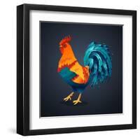 Vector Illustration Bright Rooster on a Black Background. Symbol of 2017 on the Chinese Calendar. I-Fay Francevna-Framed Art Print