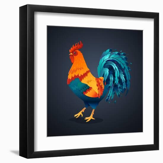Vector Illustration Bright Rooster on a Black Background. Symbol of 2017 on the Chinese Calendar. I-Fay Francevna-Framed Art Print