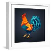 Vector Illustration Bright Rooster on a Black Background. Symbol of 2017 on the Chinese Calendar. I-Fay Francevna-Framed Art Print