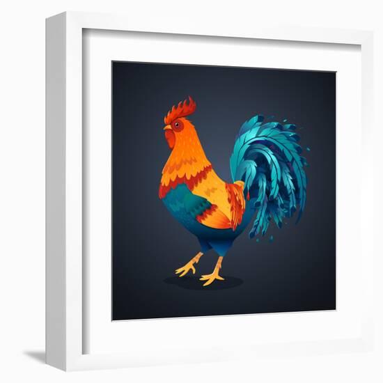 Vector Illustration Bright Rooster on a Black Background. Symbol of 2017 on the Chinese Calendar. I-Fay Francevna-Framed Art Print