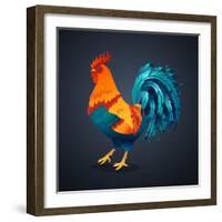 Vector Illustration Bright Rooster on a Black Background. Symbol of 2017 on the Chinese Calendar. I-Fay Francevna-Framed Art Print