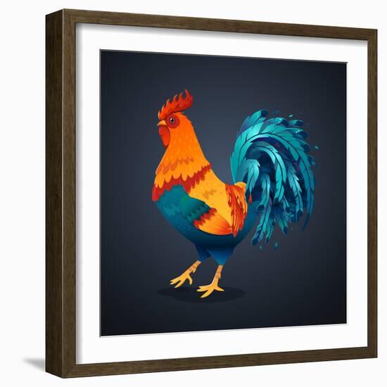 Vector Illustration Bright Rooster on a Black Background. Symbol of 2017 on the Chinese Calendar. I-Fay Francevna-Framed Art Print