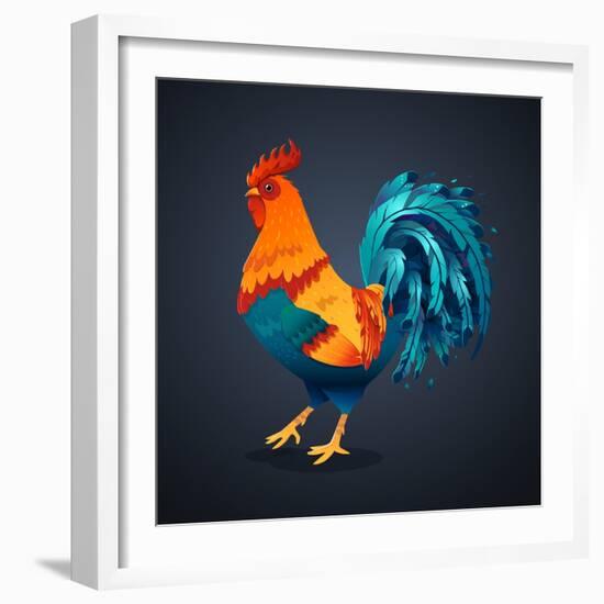 Vector Illustration Bright Rooster on a Black Background. Symbol of 2017 on the Chinese Calendar. I-Fay Francevna-Framed Art Print