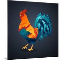 Vector Illustration Bright Rooster on a Black Background. Symbol of 2017 on the Chinese Calendar. I-Fay Francevna-Mounted Art Print