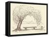 Vector Illustration. Landscape Sketch of the Village Form of the Old Wooden Bench under a Willow Tr-ArtMari-Framed Stretched Canvas