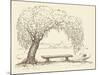 Vector Illustration. Landscape Sketch of the Village Form of the Old Wooden Bench under a Willow Tr-ArtMari-Mounted Art Print