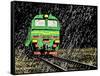 Vector Illustration of a Russian Train in Rain at Night-Robert Adrian Hillman-Framed Stretched Canvas