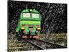 Vector Illustration of a Russian Train in Rain at Night-Robert Adrian Hillman-Stretched Canvas