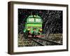 Vector Illustration of a Russian Train in Rain at Night-Robert Adrian Hillman-Framed Art Print
