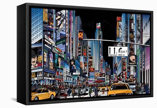 Vector Illustration of a Street in New York City at Night-isaxar-Framed Stretched Canvas