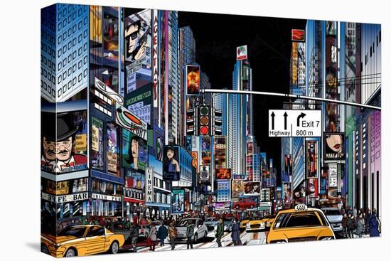 Vector Illustration of a Street in New York City at Night-isaxar-Stretched Canvas