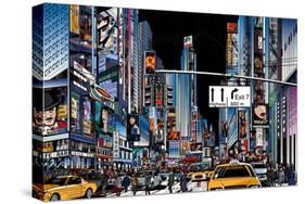 Vector Illustration of a Street in New York City at Night-isaxar-Stretched Canvas