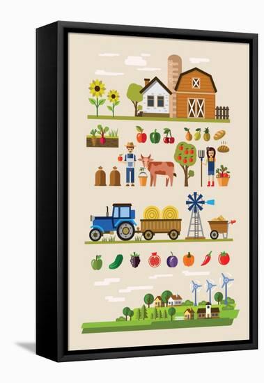 Vector Illustration of Agriculture and Farming Icons-bioraven-Framed Stretched Canvas