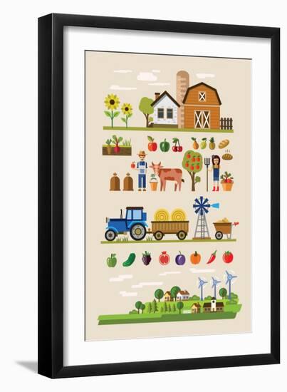 Vector Illustration of Agriculture and Farming Icons-bioraven-Framed Art Print