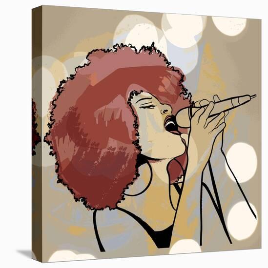 Vector Illustration of an Afro American Jazz Singer on Grunge Background-isaxar-Stretched Canvas