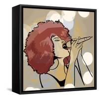 Vector Illustration of an Afro American Jazz Singer on Grunge Background-isaxar-Framed Stretched Canvas