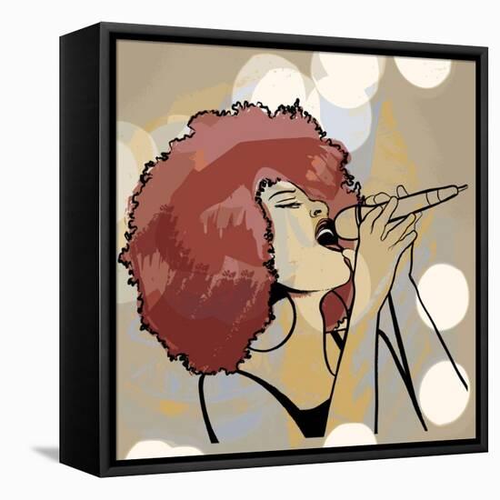 Vector Illustration of an Afro American Jazz Singer on Grunge Background-isaxar-Framed Stretched Canvas