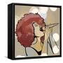 Vector Illustration of an Afro American Jazz Singer on Grunge Background-isaxar-Framed Stretched Canvas