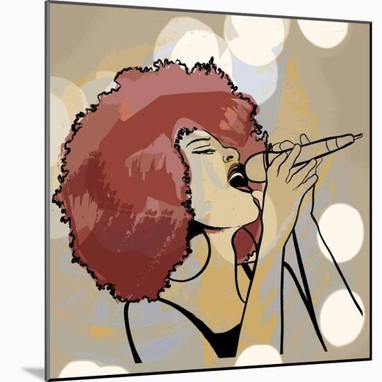 Vector Illustration of an Afro American Jazz Singer on Grunge Background-isaxar-Mounted Art Print