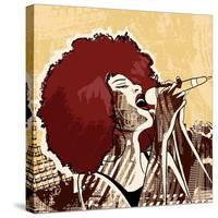 Vector Illustration of an Afro American Jazz Singer on Grunge Background-isaxar-Stretched Canvas