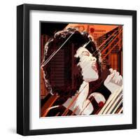 Vector Illustration of an Afro American Jazz Singer on Grunge Background-isaxar-Framed Art Print