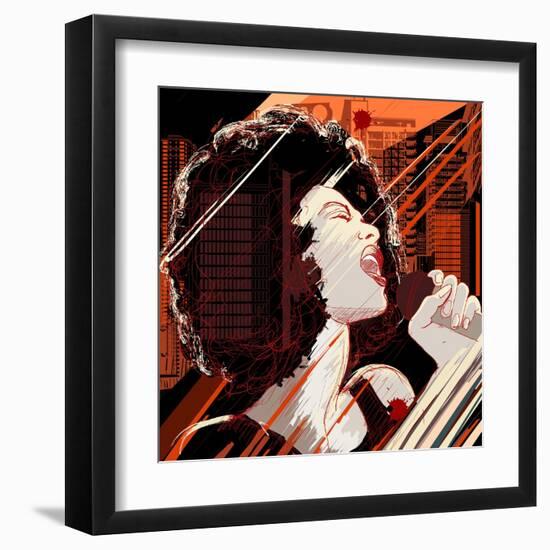 Vector Illustration of an Afro American Jazz Singer on Grunge Background-isaxar-Framed Art Print