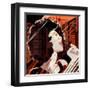 Vector Illustration of an Afro American Jazz Singer on Grunge Background-isaxar-Framed Art Print