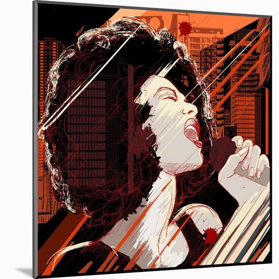 Vector Illustration of an Afro American Jazz Singer on Grunge Background-isaxar-Mounted Art Print