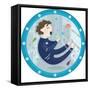 Vector Illustration of an Astronaut inside the International Space Station Eating. Includes Apple,-evasabrekova-Framed Stretched Canvas