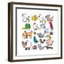 Vector Illustration of Cartoon Animals-Sarawut Padungkwan-Framed Art Print