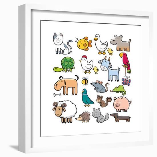 Vector Illustration of Cartoon Animals-Sarawut Padungkwan-Framed Art Print