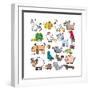 Vector Illustration of Cartoon Animals-Sarawut Padungkwan-Framed Art Print