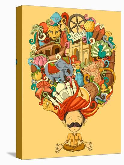 Vector Illustration of Dream and Thought of Indian Man-stockshoppe-Stretched Canvas